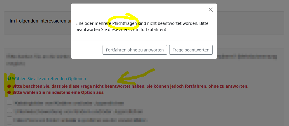 Screenshot: Dialogfeld und Hinweise